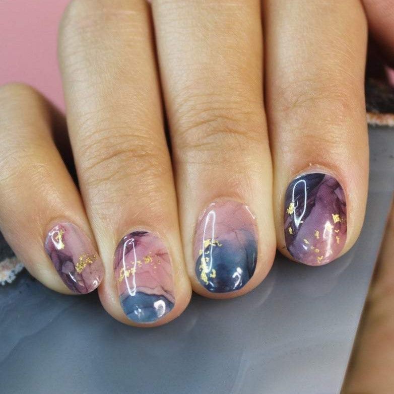 Dreamy Midnight Galaxy Marble Nail Wraps with Gold Flakes Accents - Pretty Fab Nails