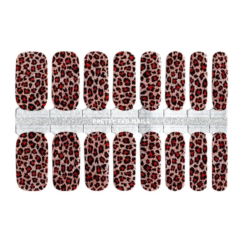 Pink and Red Leopard Glitter Nail Polish Wraps